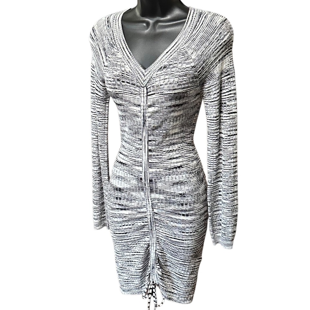 Steve Madden Sweater Dress Women XS Black White NWT Cinch Tie Glamcore
